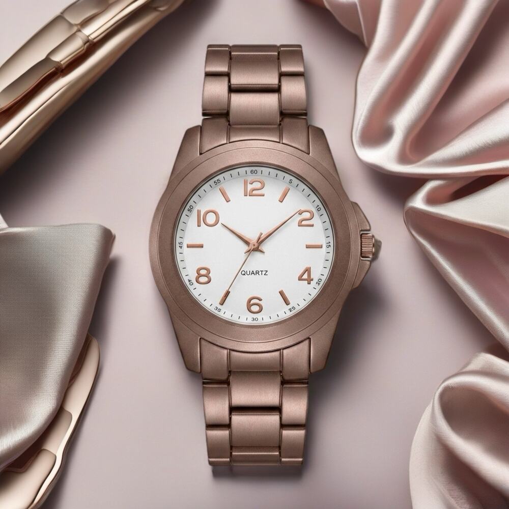 Rose Gold Tone Quartz Watch 6.5” Metallic Band Watch New Battery NWOT